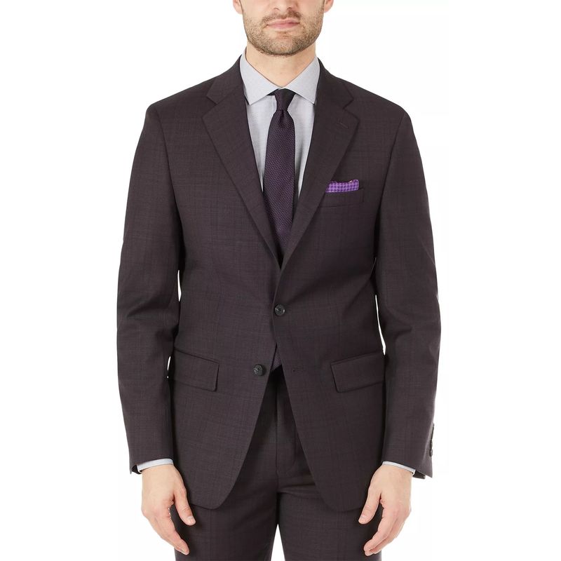 Calvin Klein Mens Skinny-Fit Tonal Plaid Wool Suit Jacket 42 Long Eggplant Nwt